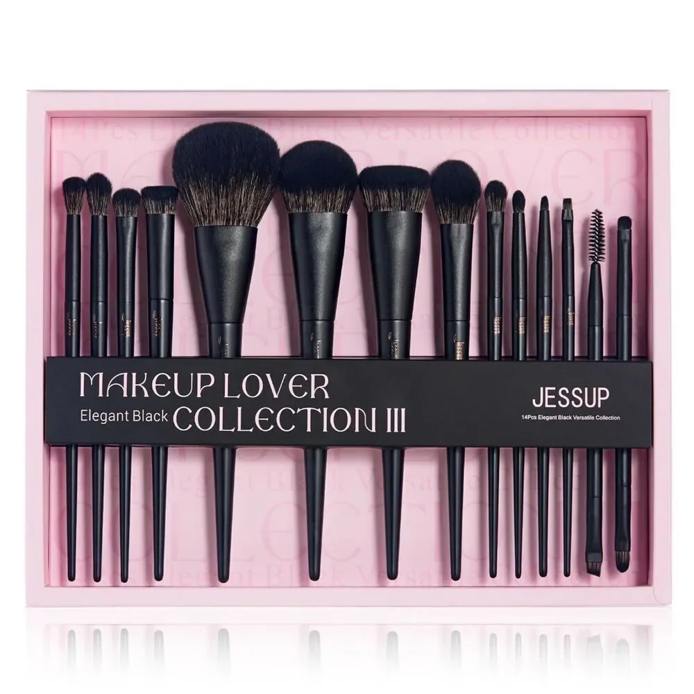 Jessup 14Pcs T336-G Black Kabuki Makeup Brushes Set With Gift Box